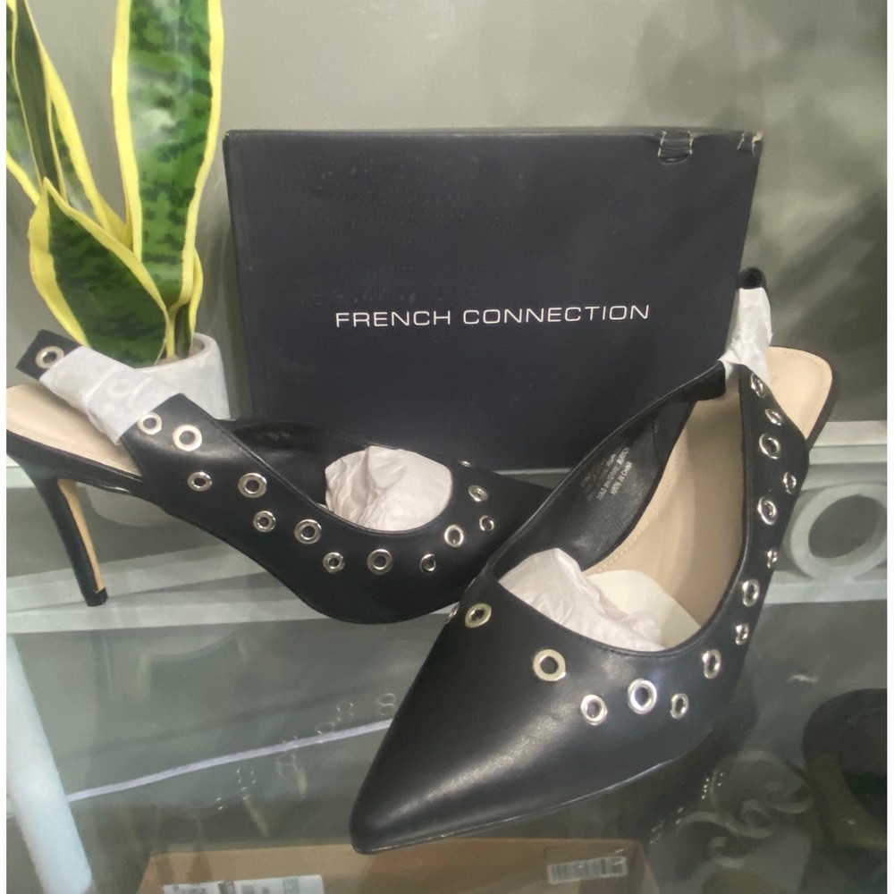 French Connection Rocket Black Grommet Slingback Pumps Pointed Toe Stiletto 11